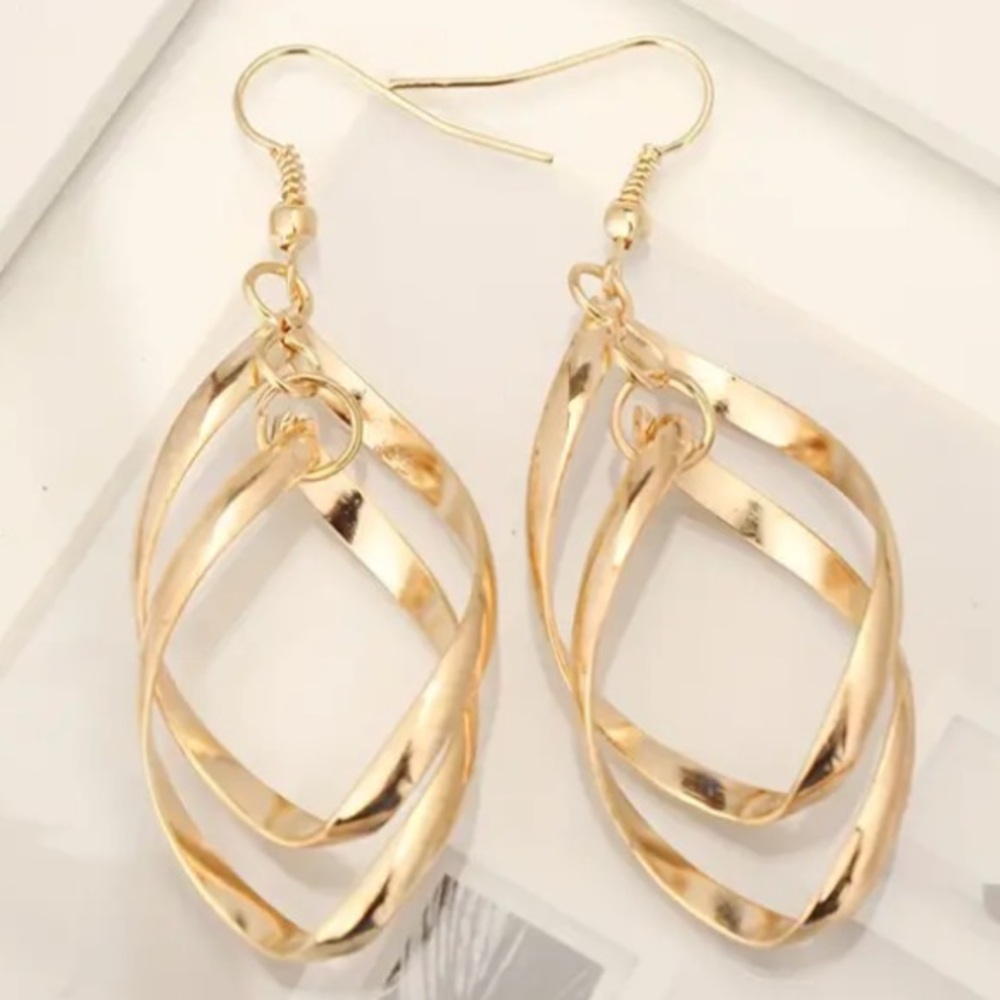 Double Dangle Gold Toned Earrings - Picture 3 of 3